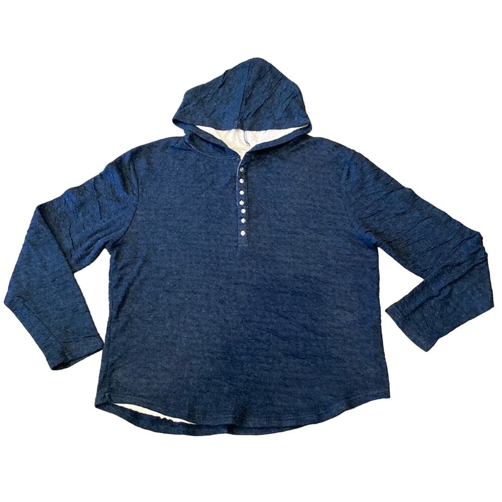 Threads 4 Thought Men's Henley Hoodie Sweater Dark Navy Size XXL